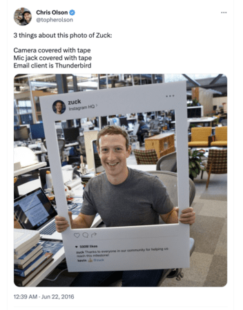 Zuckerberg webcam covered.