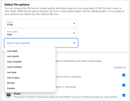 Escolha como deseja suas informações do Facebook.