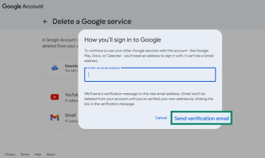 mail address, and it can’t already be linked to another Google Account. Select Send verification email