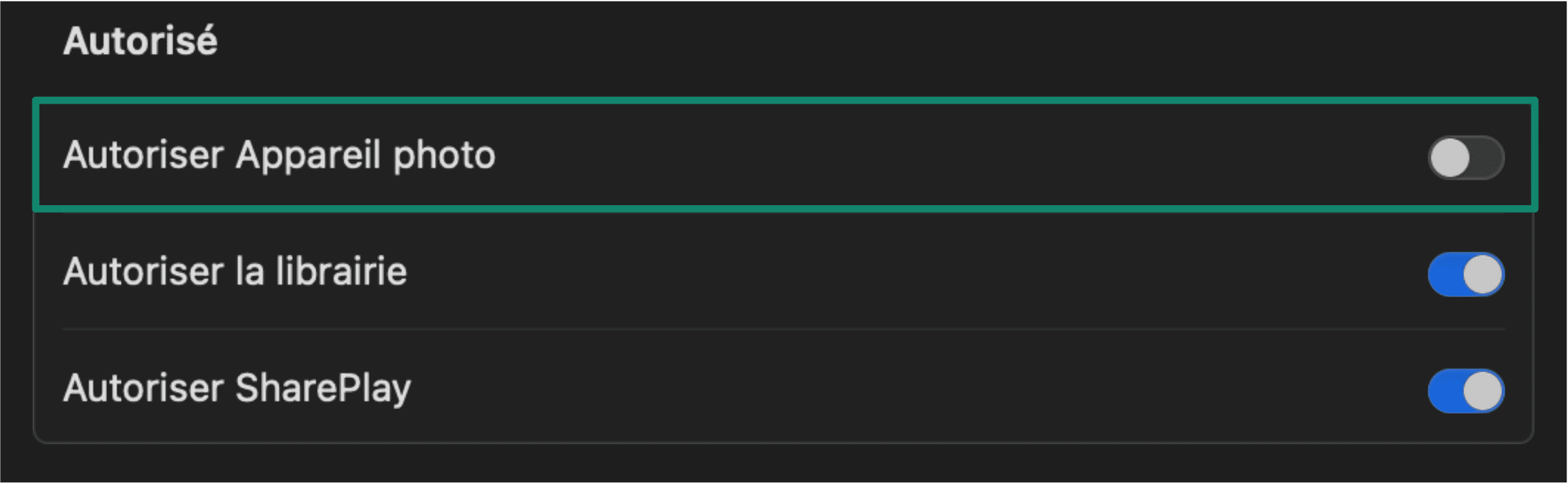 Uncheck Allow Camera Mac Fr