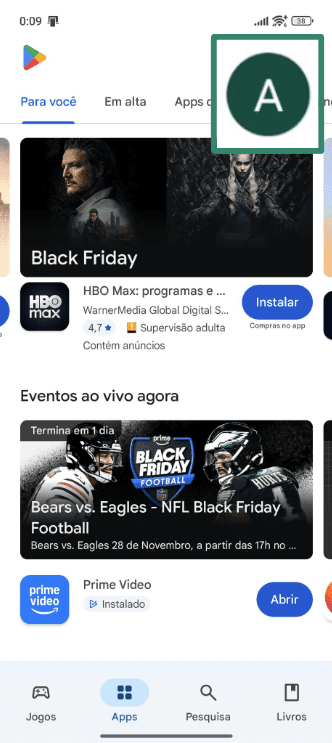 Google Play Store profile icon for accessing Play Protect settings.