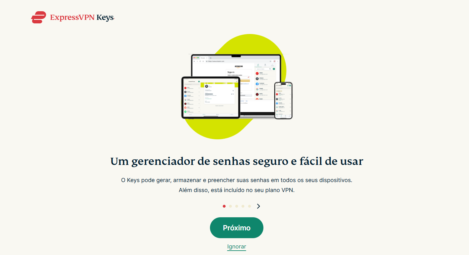 The setup page of the ExpressVPN Keys extension.