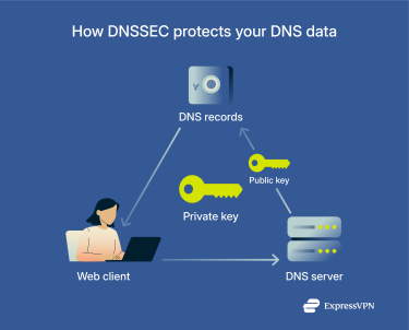 How DNSSEC uses a combinaiton of private and public keys to verify DNS records' legitimacy.
