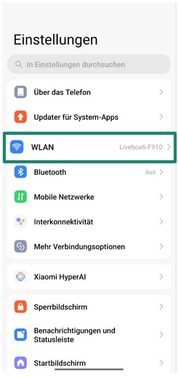 Android Network and Internet settings with the Internet option highlighted