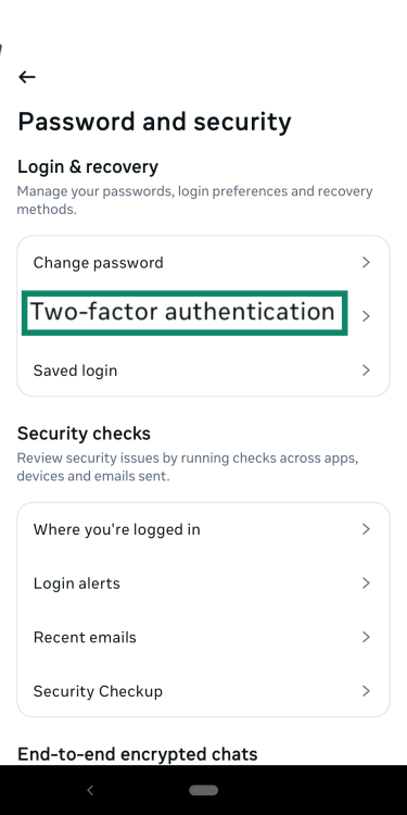 The two-factor authentication option of a generic app.