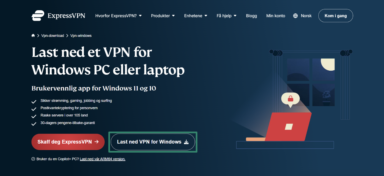 Downloading ExpressVPN's setup for Windows.