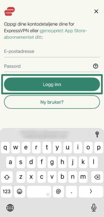 Logging into ExpressVPN using email address and password.