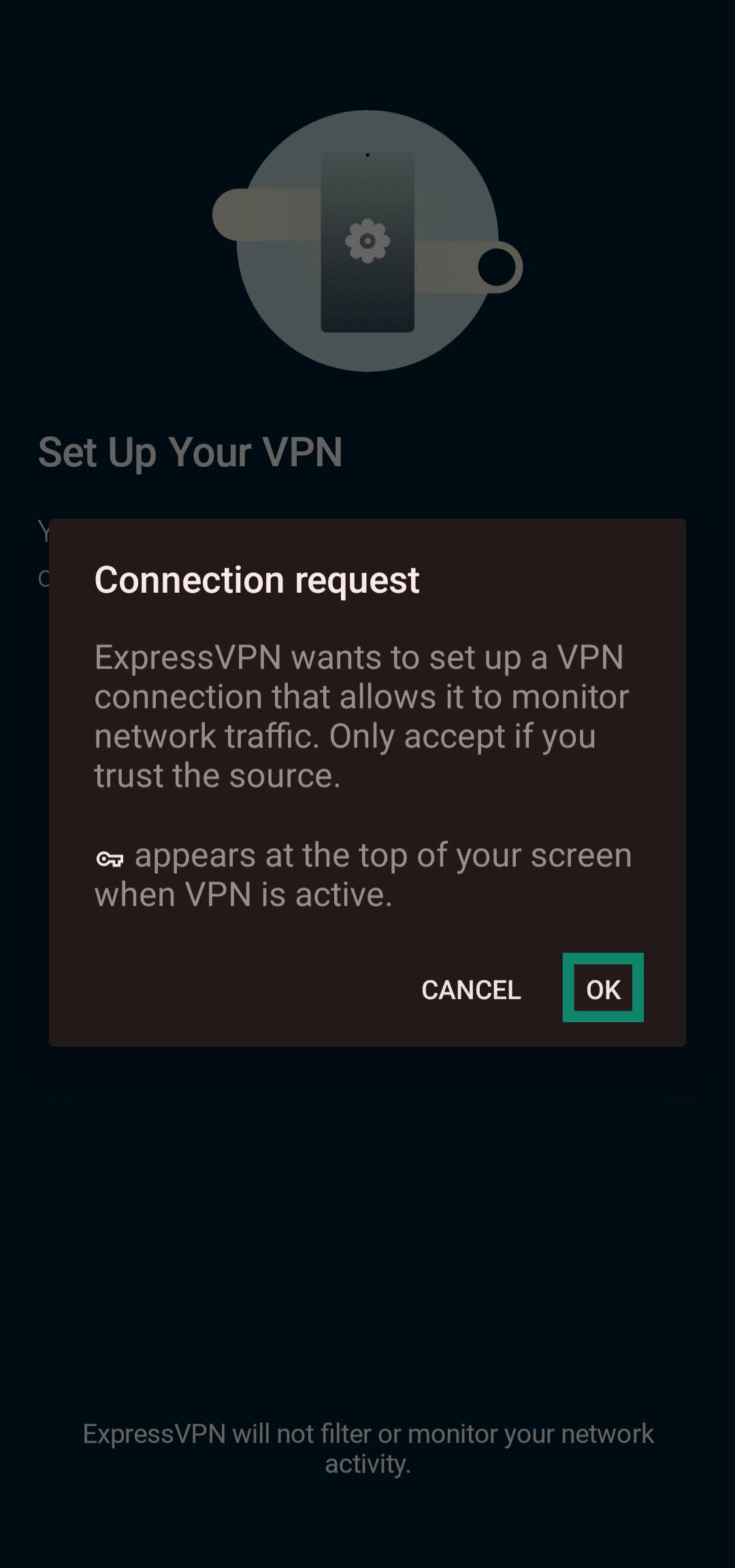 Allowing ExpressVPN to set up VPN connections on Android