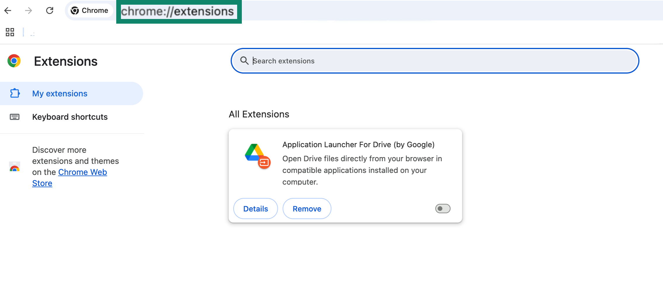 Chrome extensions page.
