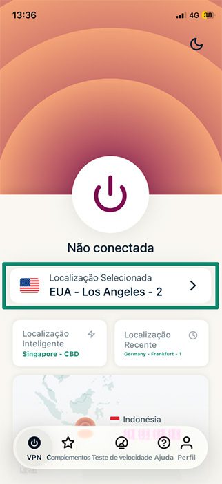 ExpressVPN app's main menu.