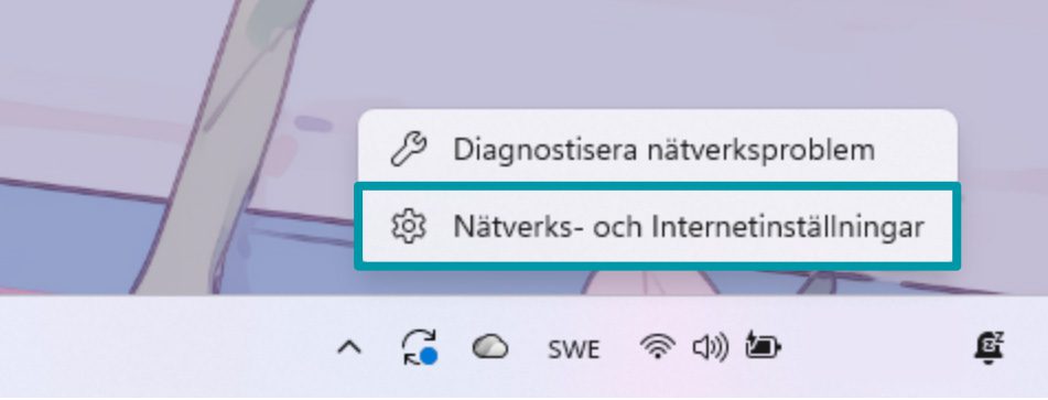 Accessing Network and Internet settings on Windows.