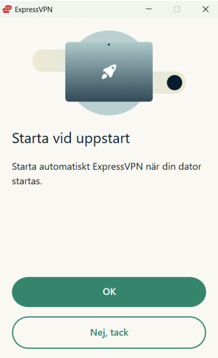 ExpressVPN on Windows asking to launch automatically on Windows startup.