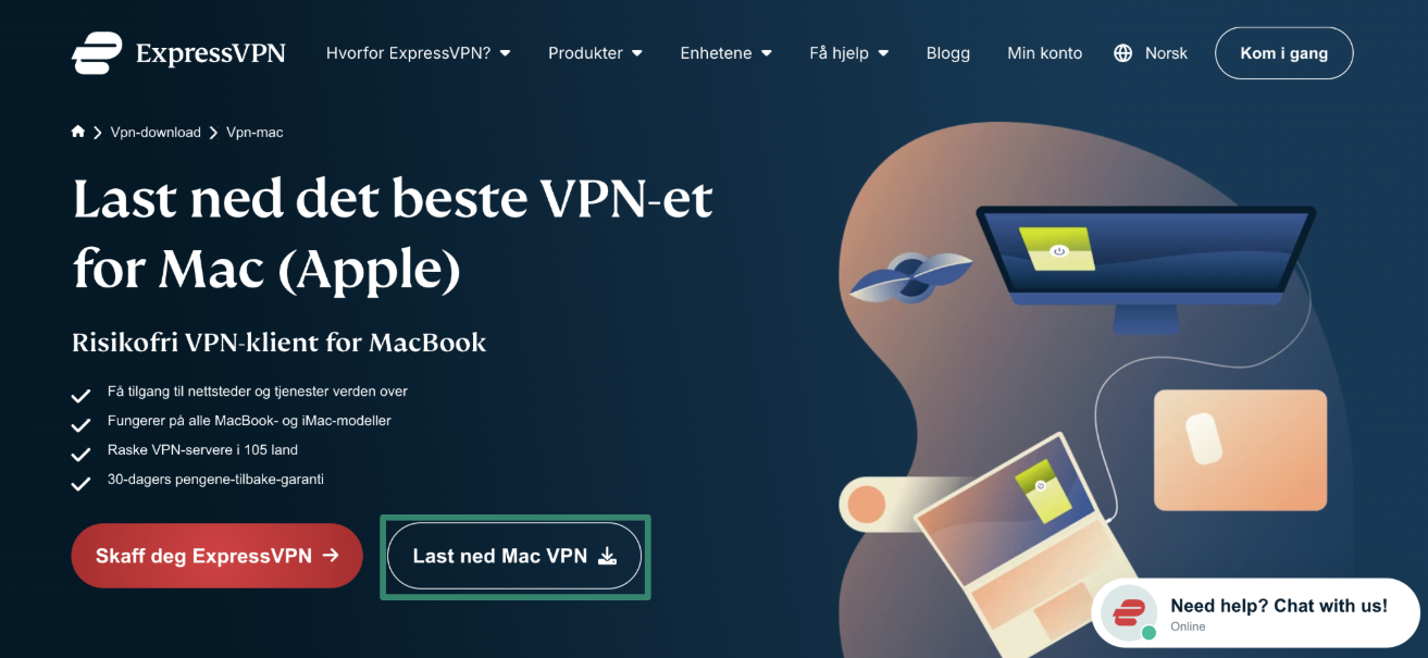 Downloading ExpressVPN's macOS installer from the official website.