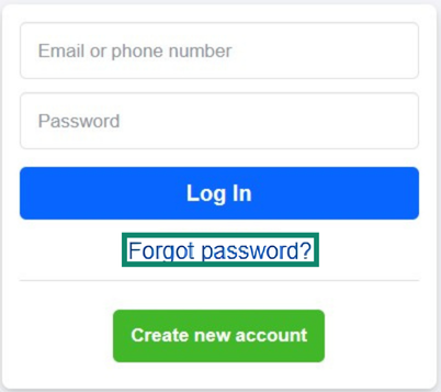 Facebook sign-in area with Forgot password? highlighted.
