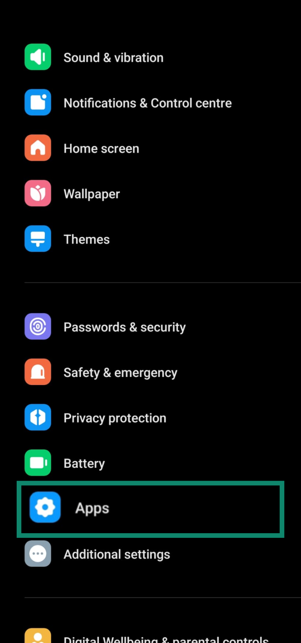 The Apps menu on an Android phone.