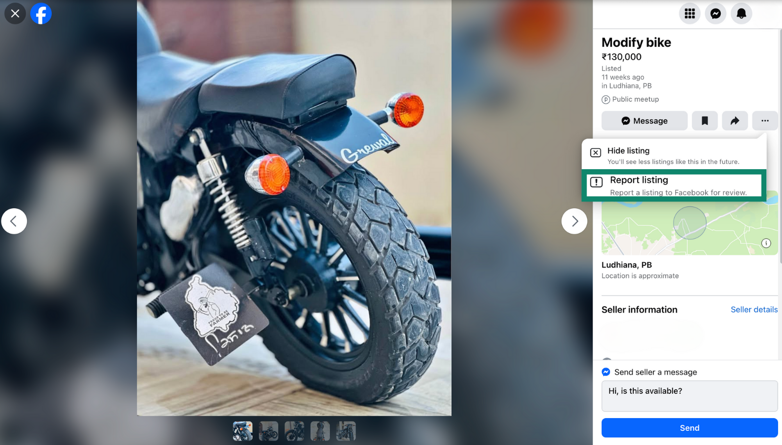 Facebook Marketplace's Report listing option