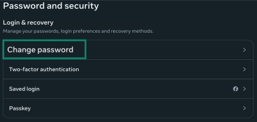 Password and security settings with Change password highlighted.