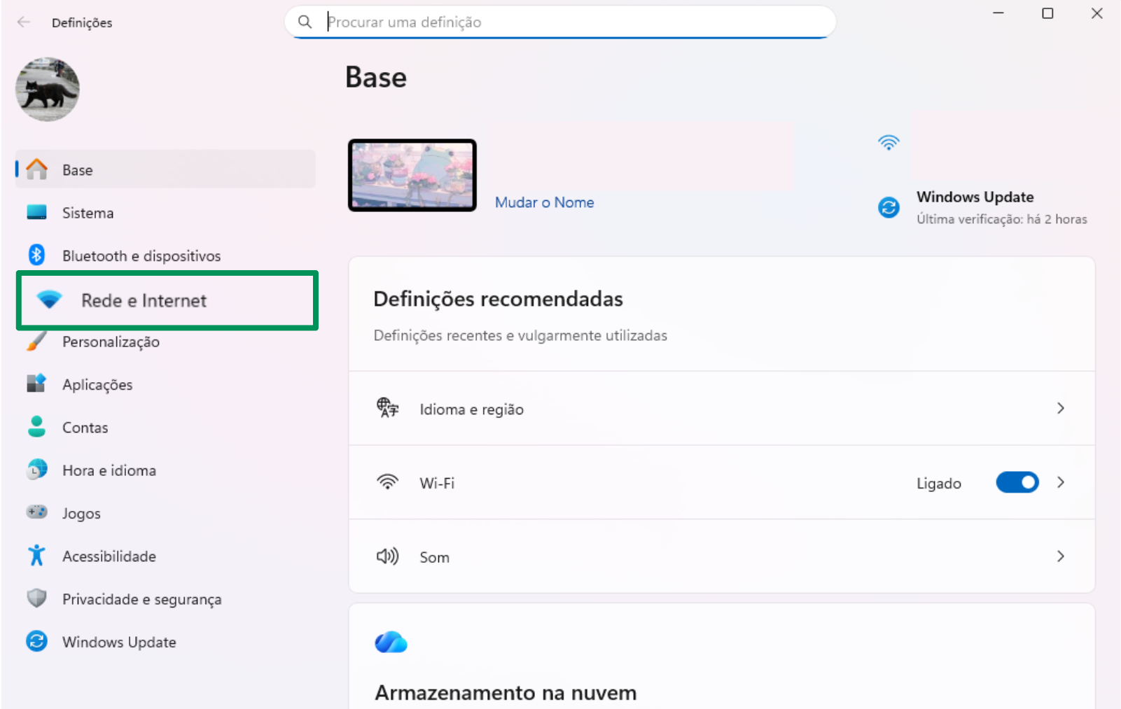 The Settings menu on a Windows machine, with the Network & internet option highlighted.