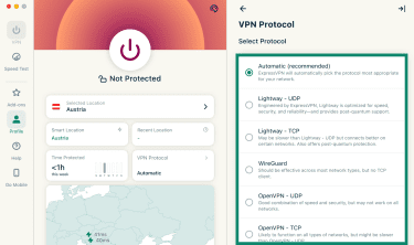 The list of available VPN protocols in the ExpressVPN app on macOS.