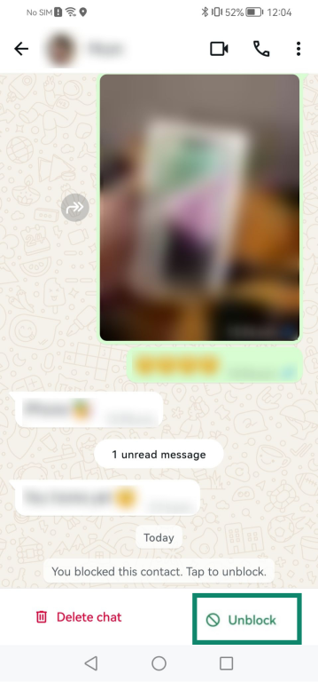 Image showing how to unblock someone on WhatsApp.