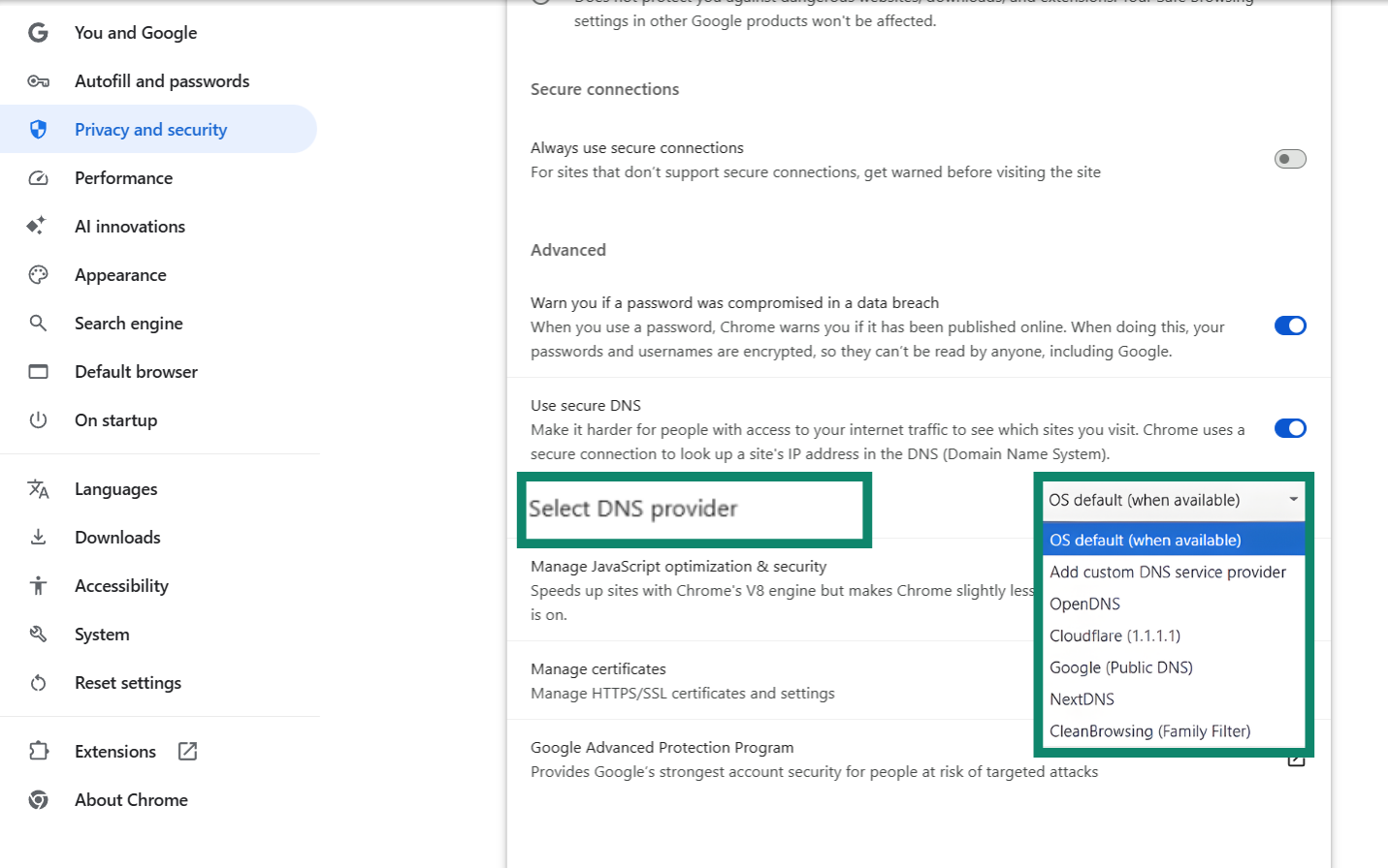 Choose your DNS provider.