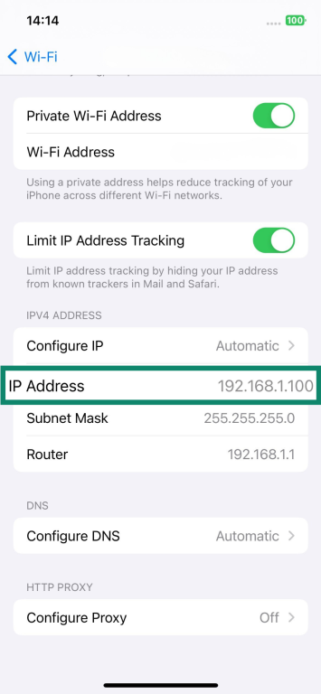 iPhone SSID settings screen.