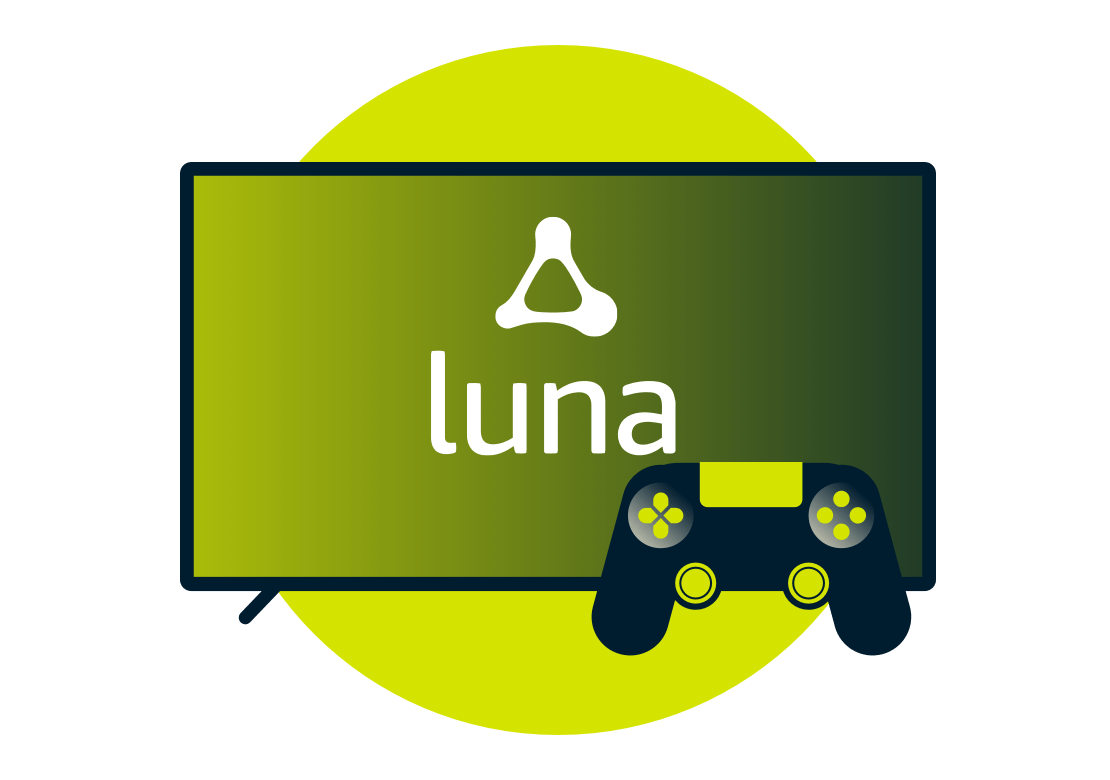 Amazon Luna logo on screen with a controller.