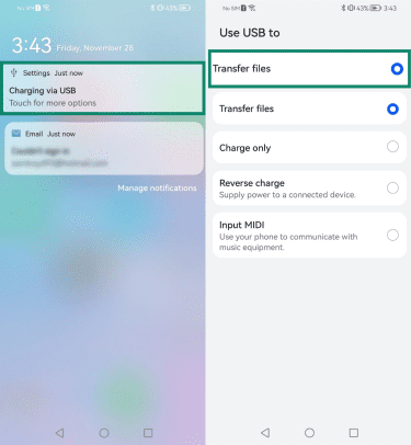 Two Android screenshots side by side. The first image shows the