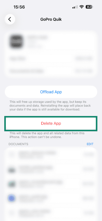Deleting an iOS app through the Settings app.