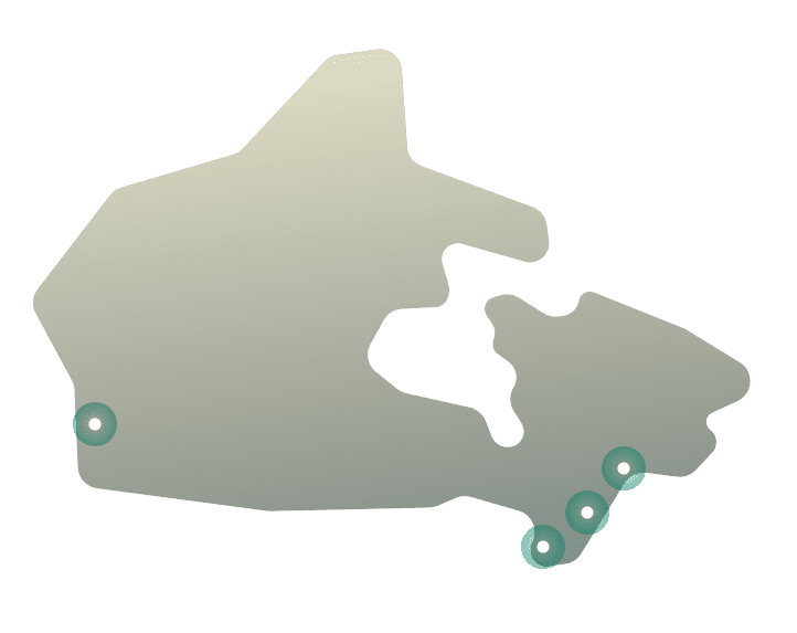 Карта с локациями VPN-серверов в Канаде.