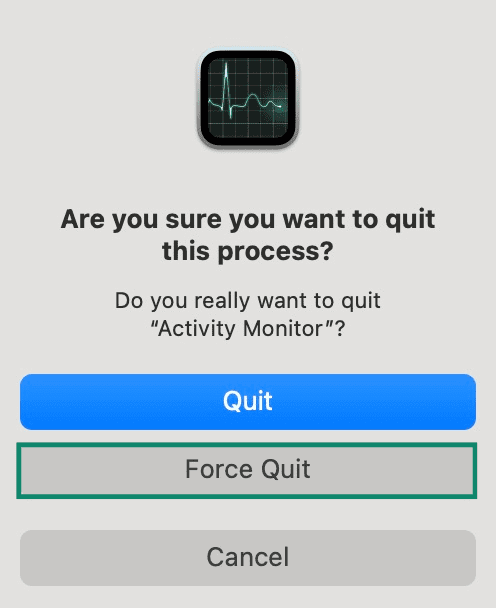 MacOS Activity Monitor "X" button menu.