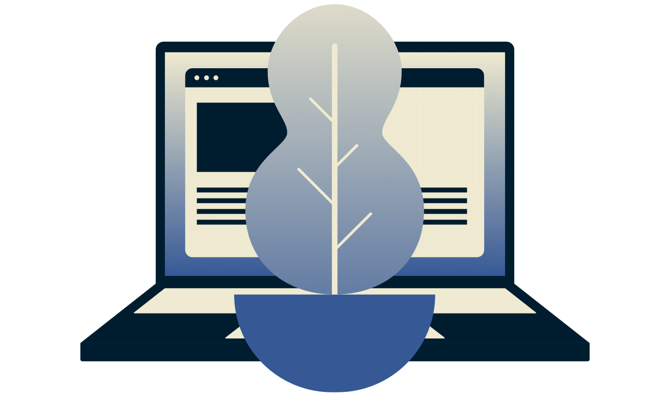 Una pianta davanti al suo portatile che usa ExpressVPN.