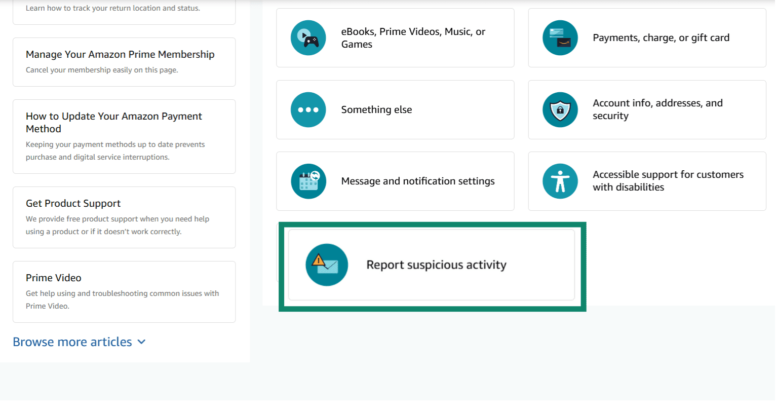 Scroll down and click Report suspicious activity.