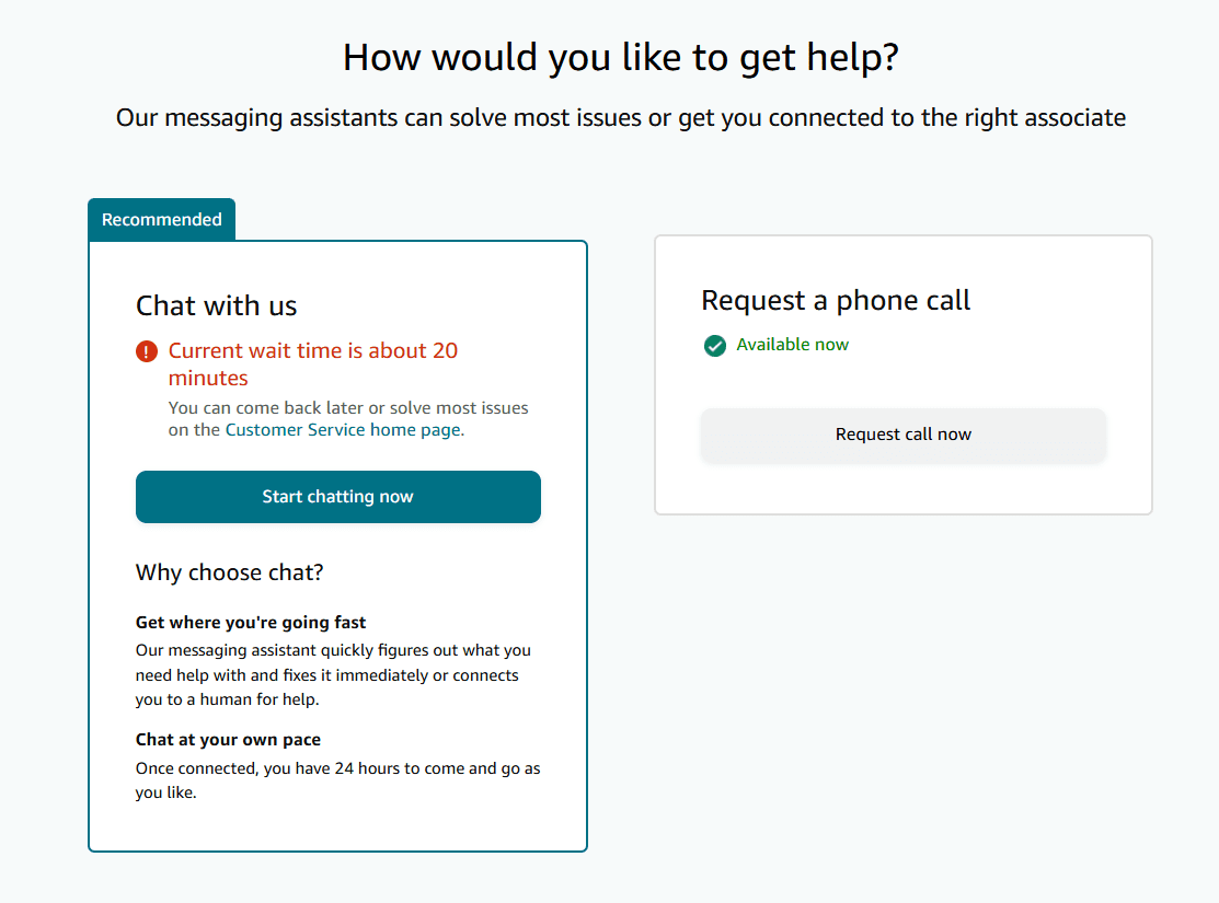 Choose between live chat or phone chat, then submit your report to the agent.