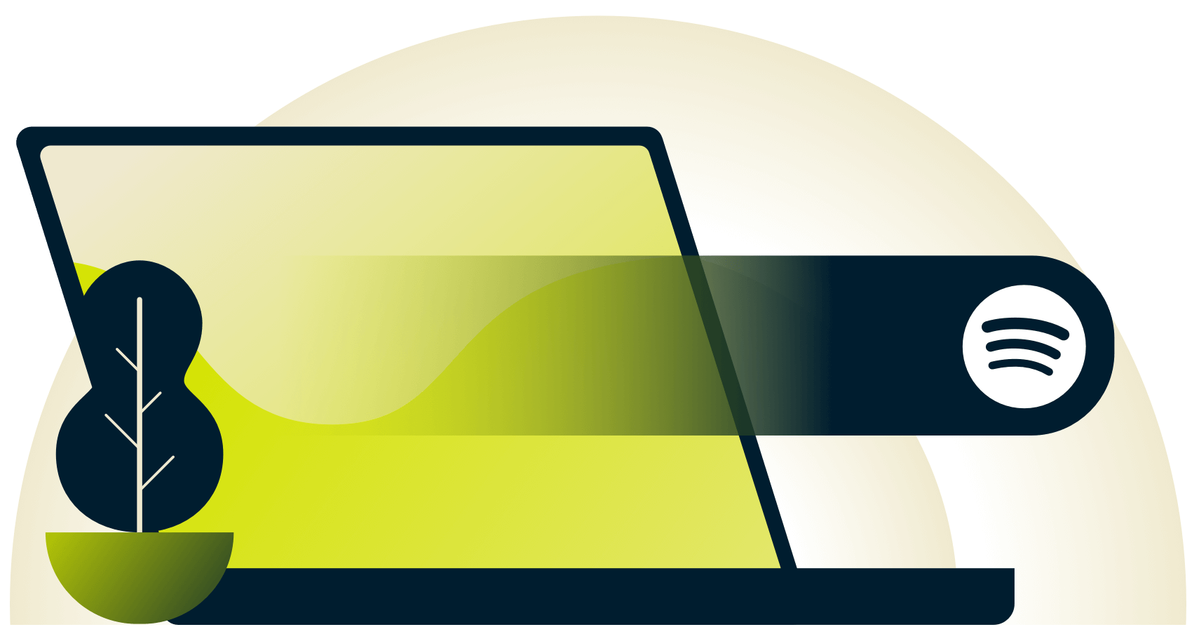 Gesto swipe con logo Spotify da un computer portatile.