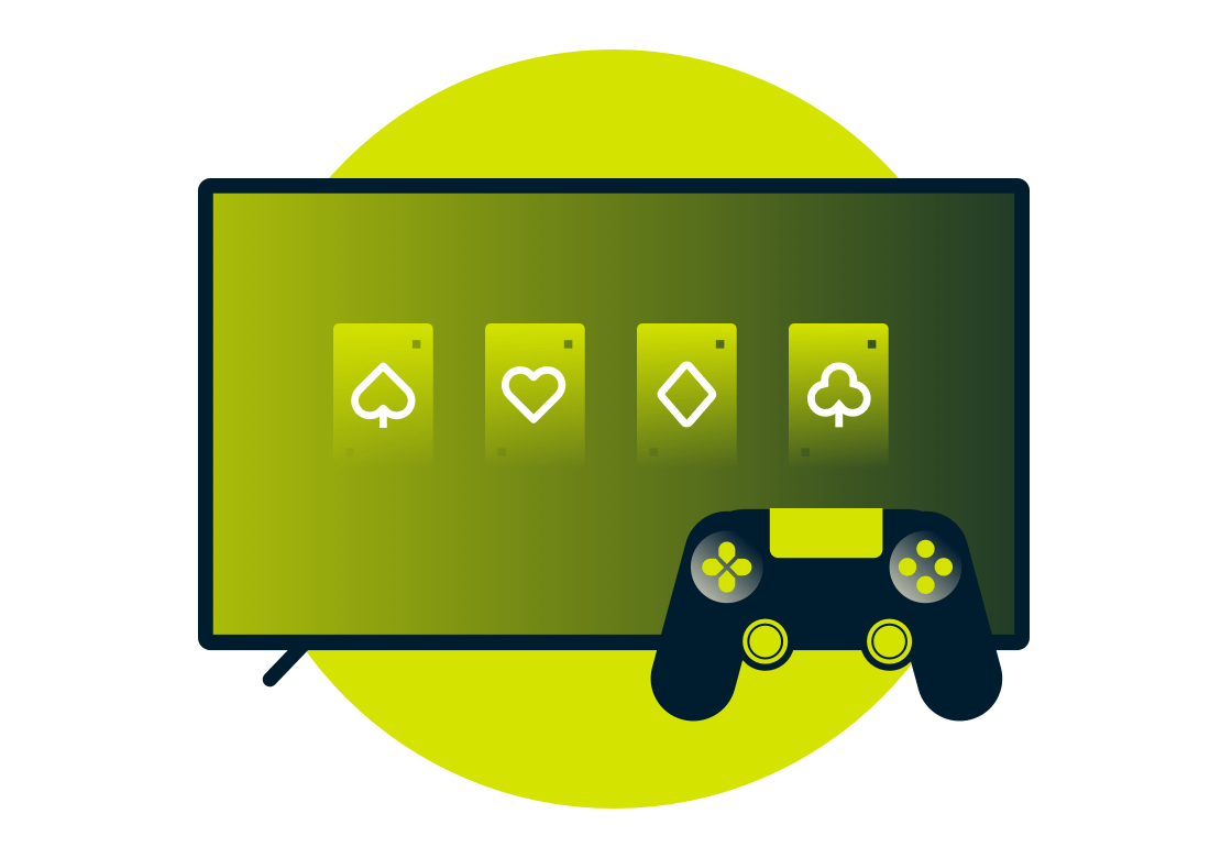 Symbole kart do gry na monitorze.