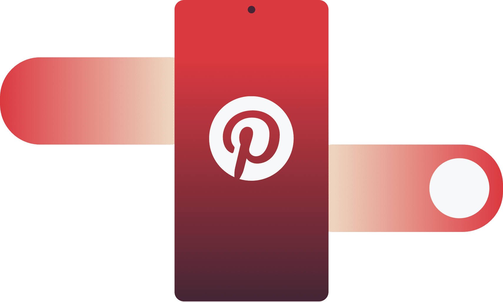 Logotipo de Pinterest en un dispositivo móvil con el gesto de deslizar el dedo.