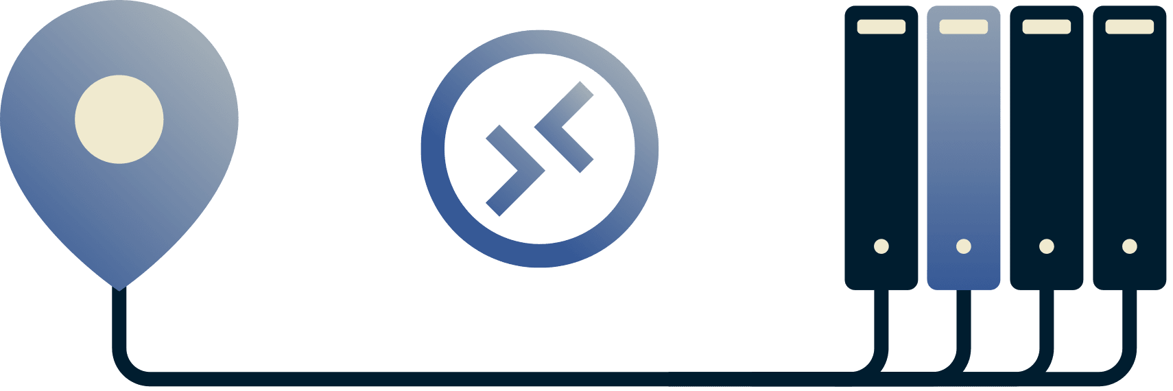 Diagram of someone connected by remote desktop to an office network.
