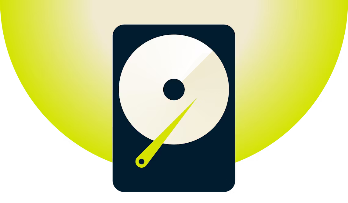 Hard disk con sfondo giallo.