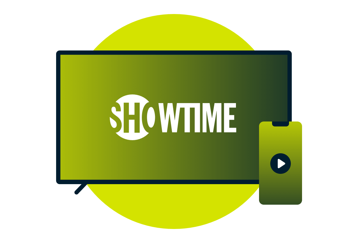 Un portatile e un telefono con il logo Showtime.