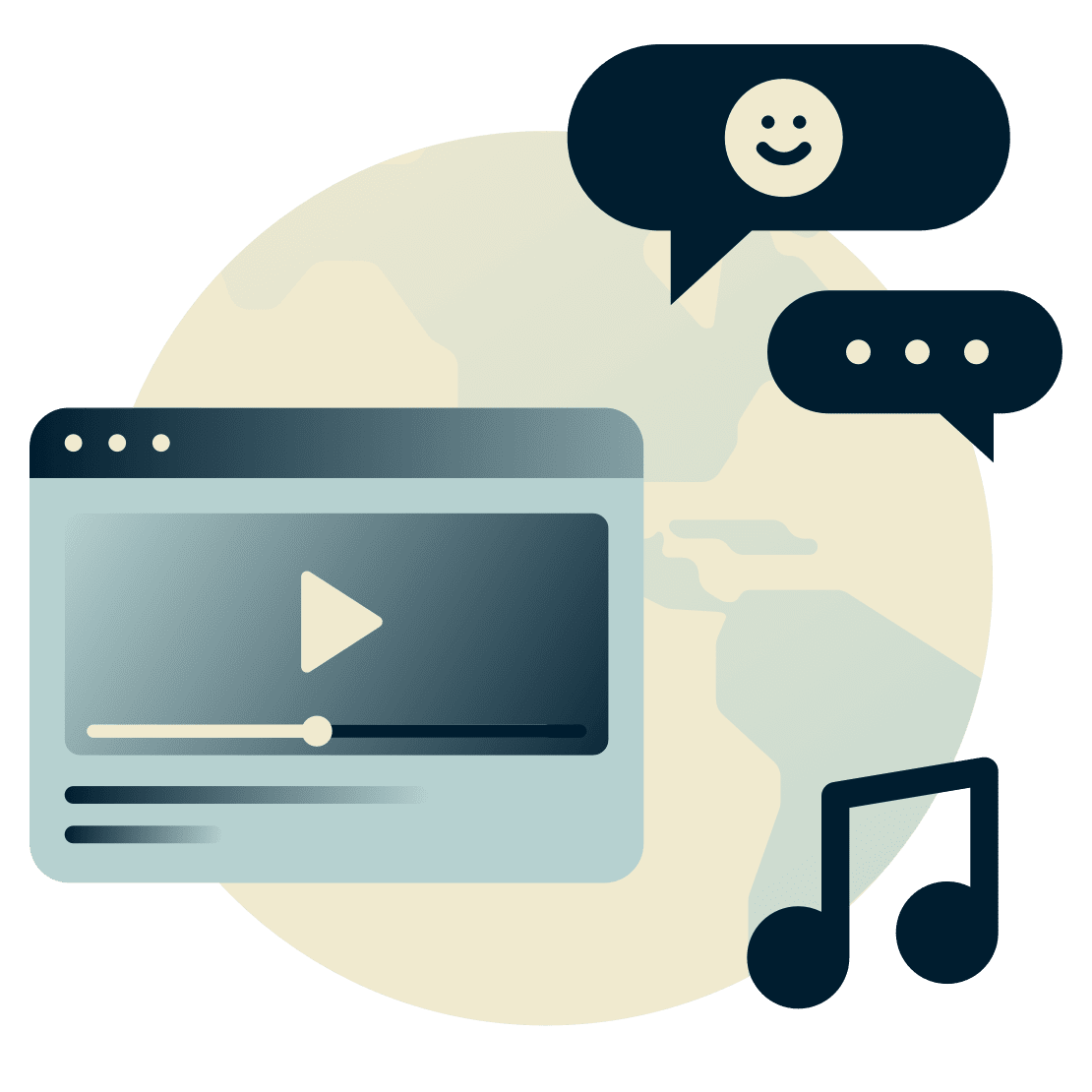 Mappamondo con lettore video, musica e chat.