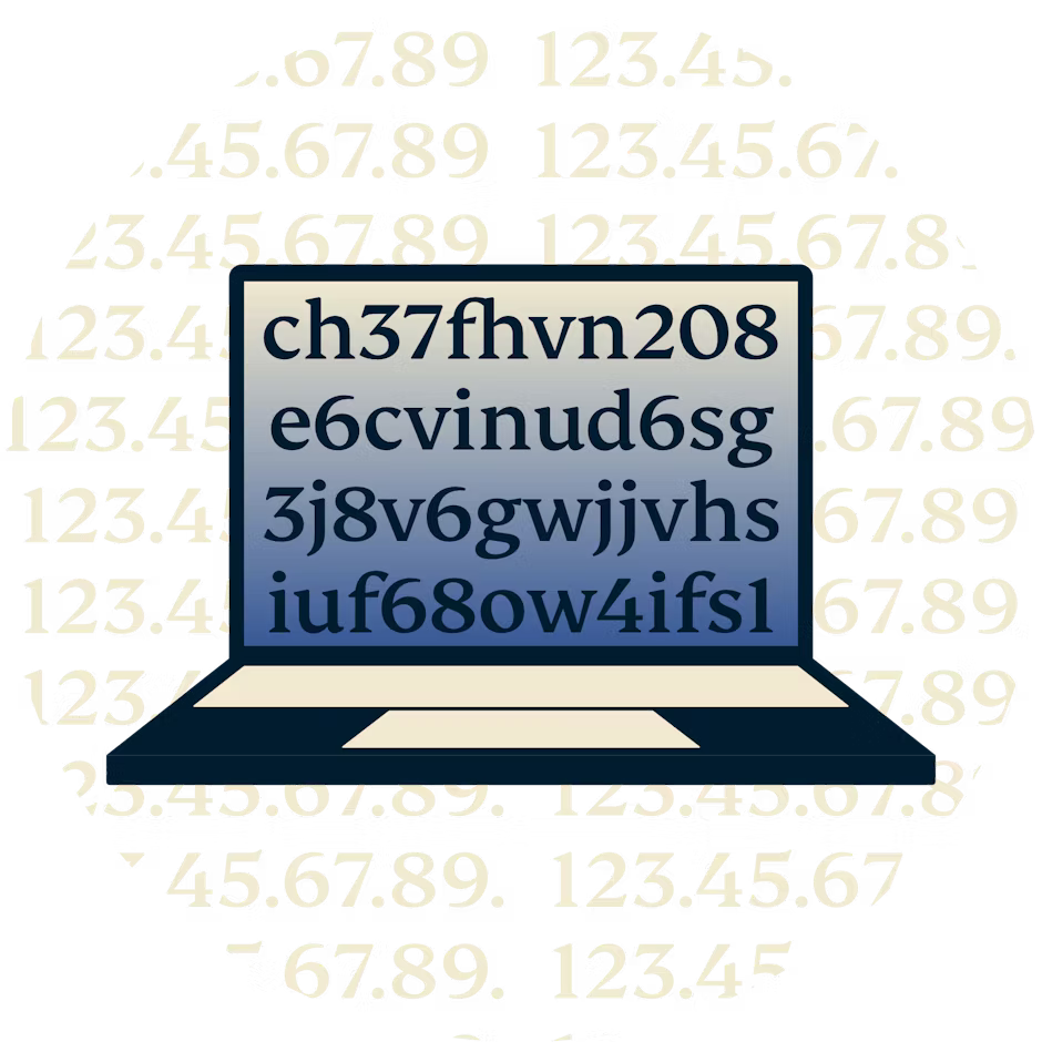 Bærbar computer med krypteret tekst.