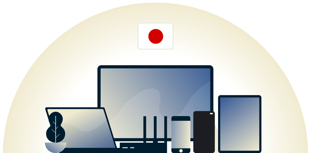 VPN do Japão protegendo uma variedade de dispositivos.