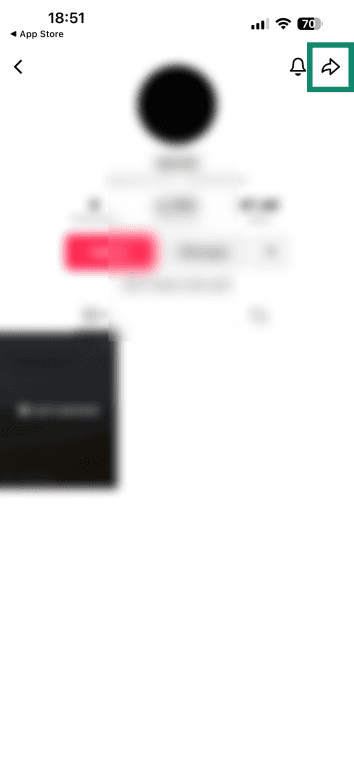 A TikTok profile with the Share button highlighted.