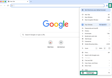 Settings option in Google Chrome on desktop
