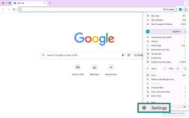 Settings options in Google Chrome on Desktop.