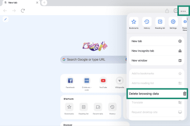 Delete browsing data option on Chrome in iPad.