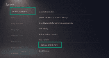 System software settings on PlayStation 5.