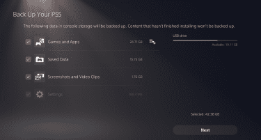 Back up PS5 to USB on PlayStation 5.