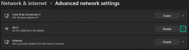 Expanding connected network settings on Windows.